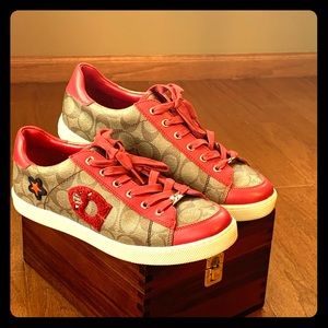 Almost NEW! UNIQUE COACH Brown & Red leather shoes